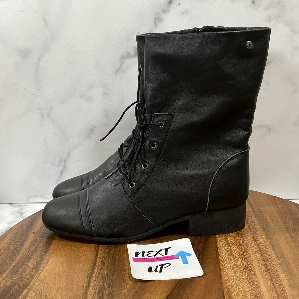 Womens size 9.5-Volcom Black High Lace Up Mid Calf Pull On Combat Boots